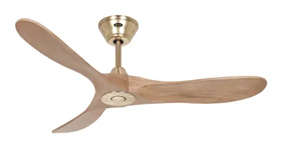 Obrázek produktu pro Energeticky úsporný stropní ventilátor s dálkovým ovládáním Eco Genuino kartáčovaná mosaz / dub střední 122 cm
