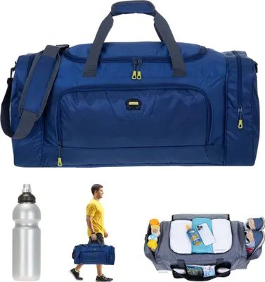 Produktbild von Sporttasche sehr groß Elephant Trainer XL 69 cm 55 Liter Reisetasche Saunatasche Fitnesstasche Freizeittasche Fußball Tasche 1244 Blau + Flasche