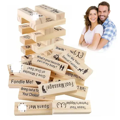 Produktbild von Set mit 48 Super Ffrechen Blocktürmen, Blockturmspiel, Mini-Stapelhölzer, Stapelspiele aus Holz für Paare, Geschenk für Männer Frauen
