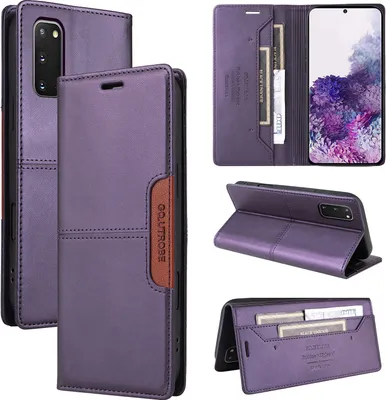 Obrázek produktu pro Pouzdro pro Samsung Galaxy S20, kožené flipové peněženkové pouzdro s přihrádkou na karty a stojánkem Fialová