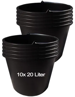 Produktbild von Hossi's Wholesale 10x Baueimer 20l aus Kunststoff, stabile Maurerkübel, Mörtelkübel für Baustelle und Garten