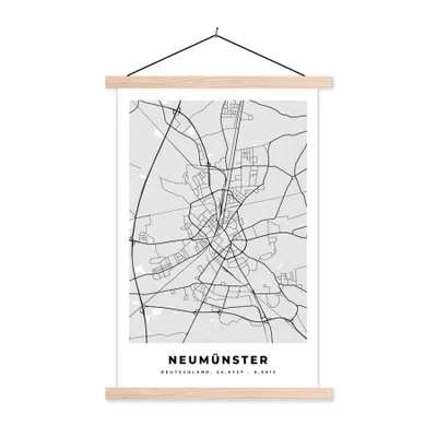 Produktbild von MuchoWow® Textilposter Deutschland - Neumünster - Karte - Stadtplan 120x180 cm mit holzfarbenen Rahmen - Textil-Plakat