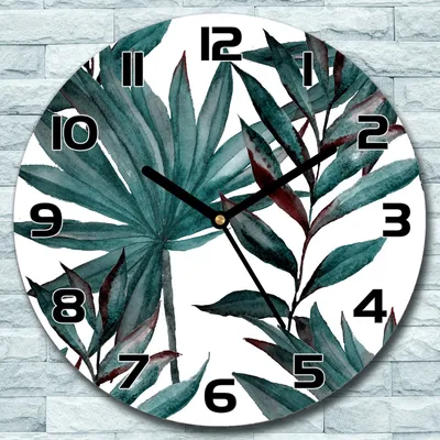 Produktbild von Wanduhr aus Glas Rund fi 30 Tropische Blätter Quarz Deko Schlafzimmer Büro