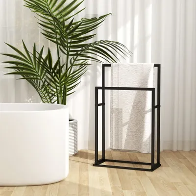 Obrázek produktu pro vidaXL Věšák na ručníky volně stojící černý 48x24x78,5 cm Žehlička
