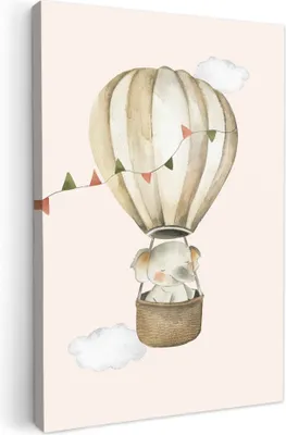 Produktbild von Wanddeko 80x120 cm - Kinder Bohemian - Elefant - Heißluftballon, Wandbilder, Wanddeko Wohnzimmer, Bild