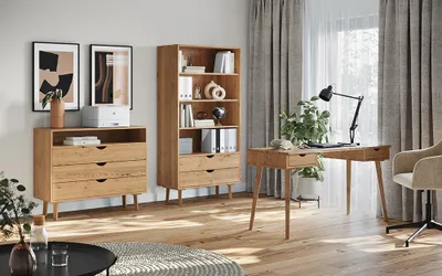 Produktbild von Büromöbel Set 3-teilig mit Schreibtisch Eiche massiv SIENA-163