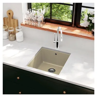 Produktbild von Küchenspüle aus Granit im Einzelbecken-Design in Beige