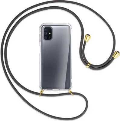 Produktbild von Handykette Backcover-Schutzhülle mit Band (Metall goldfarben) für Samsung Galaxy M51 - dunkelgrau