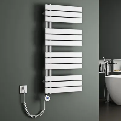 Produktbild von Mai & Mai Badheizkörper Elektrisch 104x50 cm in Weiß Seitenanschluss Handtuchheizkörper Handtuchhalter Handtuchwärmer Badheizung mit Heizstab 800W