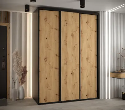 Obrázok produktu pre Šatníková skriňa YVONA 1 - 170/60 cm, čierna / dub artisan / čierna