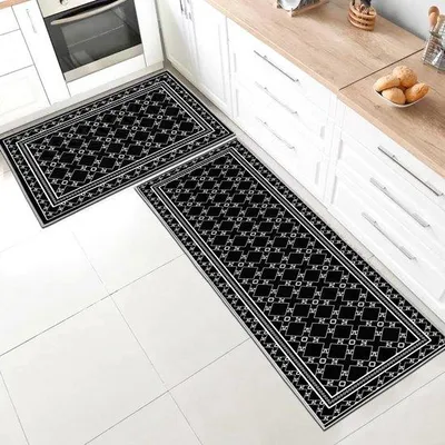 Obrázok produktu pre Protisklzové rohože, 2-dielne, umývateľné, do kuchyne/kúpeľne, 40 x 120 + 40 x 60 cm, čierne