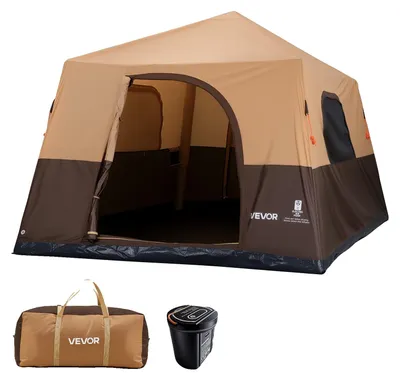 Productafbeelding van VEVOR Campingtent voor 8 personen, opblaasbaar familietent met oplaadbare pomp, TPU-luchtslang en 4 ventilatieopeningen met muggengaas, tent met draagtas, geschikt voor gezinsvakanties en wandelen, beige