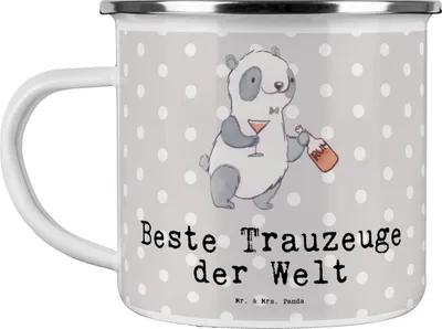 Produktbild von Mr. & Mrs. Panda Pott Panda Bester Trauzeuge der Welt - Grau Pastell - Geschenk, Haferl, Geschenkidee, Kirche, Dankeschön, Emaille Becher, Kaffeepott, JGA, Hochzeit