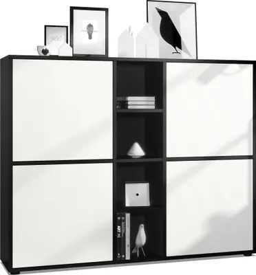 Produktbild von Vladon Highboard Cuba V3,  Germany, Schwarz matt/Weiß matt - Moderne Anrichte mit 12 Fächern (130,5 x 105,5 x 35,5 cm)