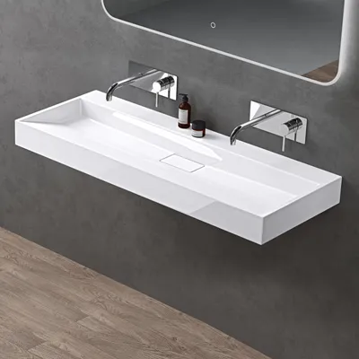 Image de Lavabo doporro Lavabo à poser Lavabo suspendu en fonte minérale Lavabo mat blanc 120x46x11cm sans trou pour robinetterie, avec vidage Colossum19