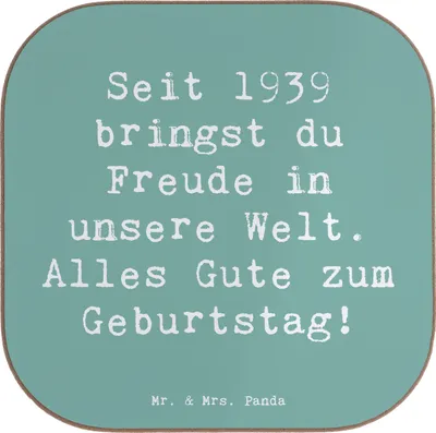 Produktbild von Mr. & Mrs. Panda Tischuntersetzer Spruch 1939 Geburtstag Freude - Meeresbrise - Geschenk, Glückwunsch, gläseruntersetzer, Erinnerungen, Geburtstagsspruch, Holzuntersetzer