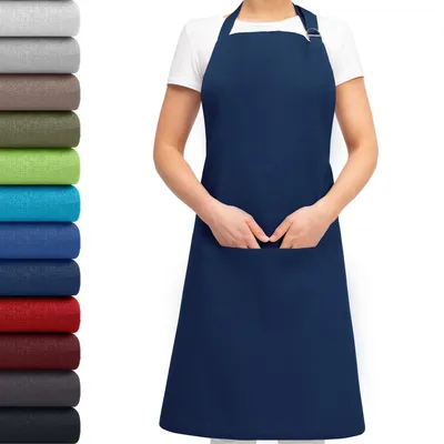 Produktbild von EllaTex Schürze Kochschürze Latzschürze 100% Baumwolle Unisex verstellbar mit Tasche Grillschürze Küche Gastronomie, Farbe: Dunkelblau