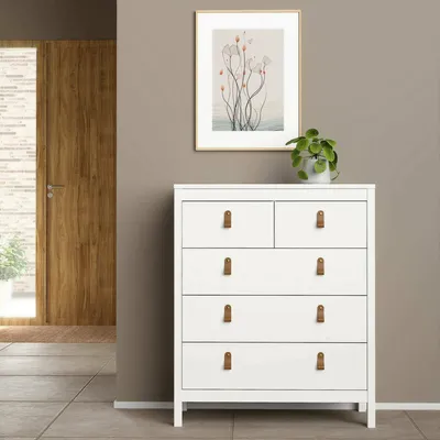 Image de Alulim - Commode, 82x48x99h cm Blanc, 5 Tiroirs