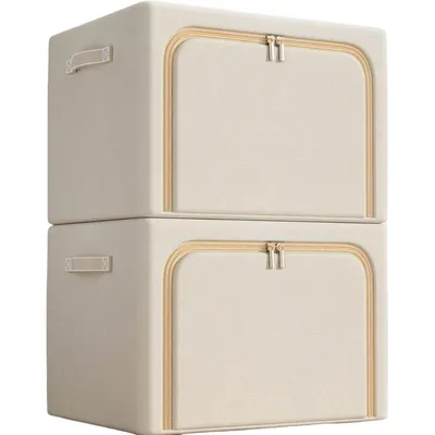Produktbild von 2er-Set Aufbewahrungsbox aus Oxford-Gewebe, wasserdicht, Faltbare, 100L, Fächer, für Kleidung & Schrank, Ohne Sichtfenster, Beige