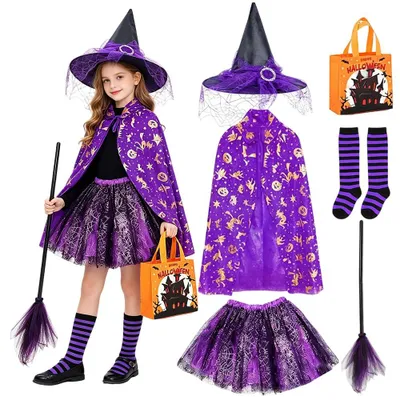 Productafbeelding van Heksenkostuum voor kinderen, Halloween, maat 110-120