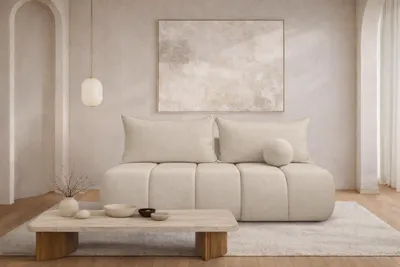 Produktbild von Kaiser Möbel Sofa mit Schlaffunktion und Bettkasten, Schlafsofa, Veloursstoff Monolith, Ecru, PIANO