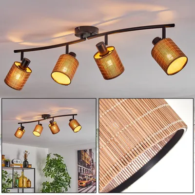 Produktbild von Dumenza moderne Deckenlampe aus Metall/Bambus in Schwarz/Braun