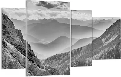 Produktbild von Bild auf Leinwand - Leinwandbild - 4 Teile - Schwarzweiß Landschaft Berge - 120x70cm - Wand Bild - Wanddeko - Wandbilder - Leinwanddruck - Bilder - Wanddekoration - Leinwand bilder - DL120x70-4560