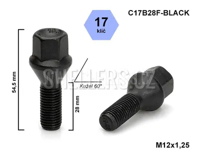 Obrázek produktu pro Kolový šroub M12x1,25x28 kužel, klíč 17, C17B28F-BLACK, černý, výška 54,5 mm