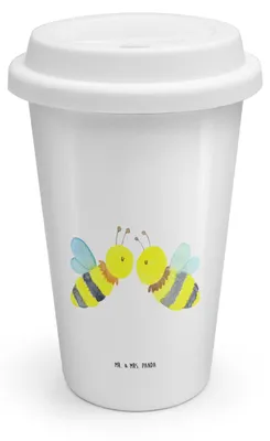 Produktbild von Mr. & Mrs. Panda Thermobecher Biene Liebe - Weiß - Geschenk, Kaffeebecher To Go, Thermokaffeebecher, Hummel, keramik, ToGo