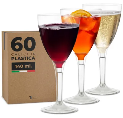 60er-Set Weingläser, Kunststoff, 140 ml, BPA-frei, wiederverwendbar