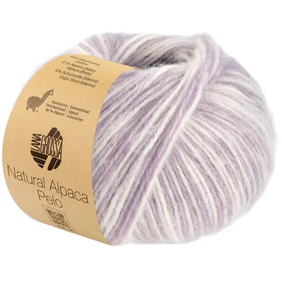 Zdjęcie produktu dla Lana Grossa NATURAL ALPACA PELO 50 g puszysta struktura siatki wypełniona włóknami baby alpaca 125 m kolor 202 - surowy biały/liliowy