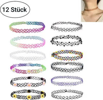 Image de Collier tatouage, collier en caoutchouc, collier tatouage au henné, collier extensible, ensemble gothique élastique, A, plastique
