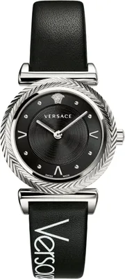Obrázok produktu pre Versace VERE00918 V-Motiv silber schwarz Leder Armband Uhr Damen NEU
