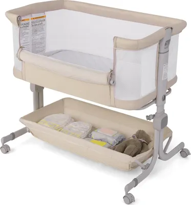 Produktbild von GOPLUS 3 in 1 Beistellbett, Kinderbett mit 6-fach Höhe, Neigung 3°–8°, Ablage, feststellbaren Rädern, Reisebett für Baby bis 6 Monate bis 9 kg (Beige)