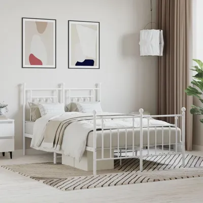 Obrázok produktu pre Maison Exclusive - posteľový rám s čelom a nožnou časťou, kov, biela, 135 x 190 cm