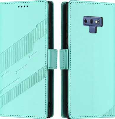 Produktbild von Hülle für Samsung Galaxy Note 9, Kunstleder Brieftaschen Handyhülle mit Kartenfach und Standfunktion Türkis