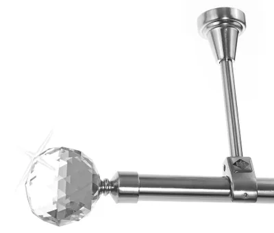 Produktbild von Edelstahl Look Gardinenstange 20mm Deckenträger 1-läufig Kristall Kugel, Länge wählbar D51 E87 R