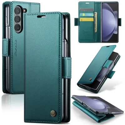 Immagine prodotto di Custodia per Samsung Galaxy Z Fold 5, carta di blocco RFID, custodia in pelle avanzata con funzione di supporto verde