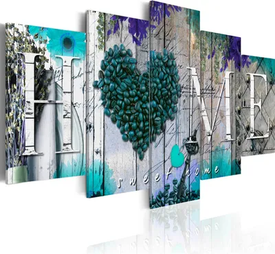 Produktbild von Modernes Wandbild f-A-0008-b-p (150x75) - 5 Teilig Bilder Fotografie auf Vlies Leinwand Foto Bild Dekoration Wand Bilder Kunstdruck Home Herz Blumen