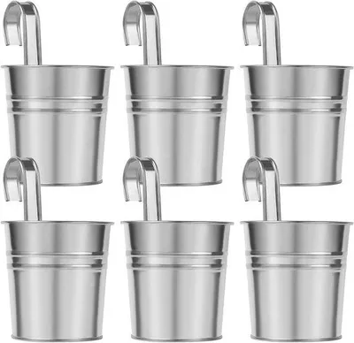 Produktbild von 6 Stück Metall-Hängepflanzkübel Set Pflanzkübel für Hängen Silber Hängepflanzkübel mit abnehmbarem Griffhaken für Blumen Kräuter Sukkulente
