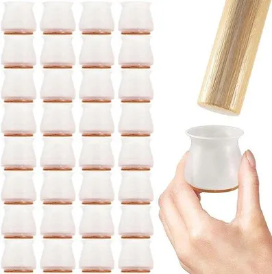 Obrázek produktu pro 32 kusů Průhledné silikonové chrániče nohou židlí - Sada chráničů podlah pro židle - Ochranné krytky s protiskluzem - Chrániče nohou židlí - Na tvrdé podlahy