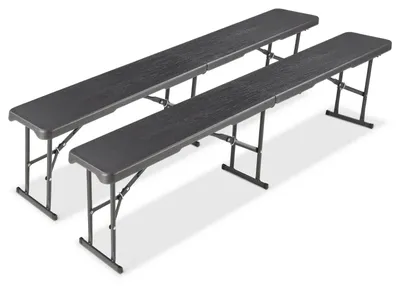 Image de Banc de jardin pliable - Banc en plastique avec poignée de transport - Structure en acier robuste - 183 x 28 x 43 cm - Adapté pour l'intérieur et l'extérieur - Noir