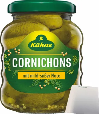 Produktbild von Kühne Cornichons süß (212ml Glas) + usy Block