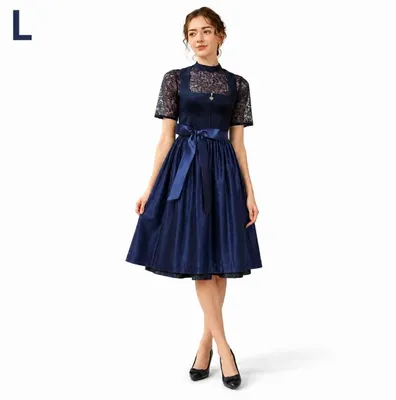 Produktbild von Dirndl Kleid Damen Lang, Trachtenkleid mit Schürze und Bluse, Outfit für Frauen, Bayerisches Kleid für Volksfest und Party-L