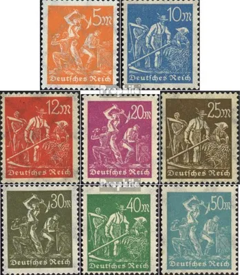 Produktbild von Briefmarken Deutsches Reich 1922 Mi 238-245 (kompl.Ausg.),  sind Nummer 238 und 245 gestempelt Arbeitergruppen / Ergänzungs-Werte