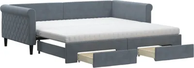 Obrázok produktu pre vidaXL Rozťahovacia posteľ so zásuvkami tmavosivá 100x200 cm zamat