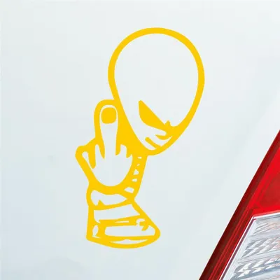Produktbild von Auto Aufkleber Alien Außerirdischer Mittelfinger Tuning 12x7 cm Gelb Sticker Heckscheibenaufkleber