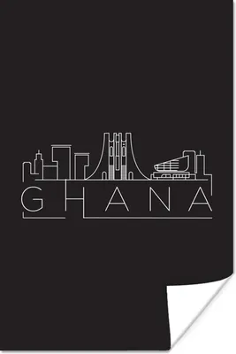 Produktbild von MuchoWow® Poster Skyline "Ghana" weiß auf schwarz 80x120 cm - Papierdruck