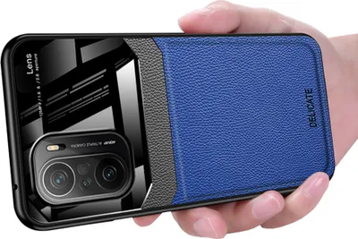 Produktbild von Xiaomi Poco F3 Hülle, TPU Stossfest Anti-rutsch Leder Glas Len Hybrid Schutzhülle für Xiaomi Poco F3 Blau