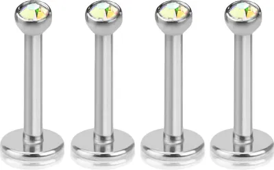 Produktbild von viva-adorno 4 Stück 1,2 x 6 x 2mm Lippen Piercing Stecker Tragus Labretstecker Zirkonia Edelstahl Innengewinde in verschiedenen Farben Z188, Set regenbogen